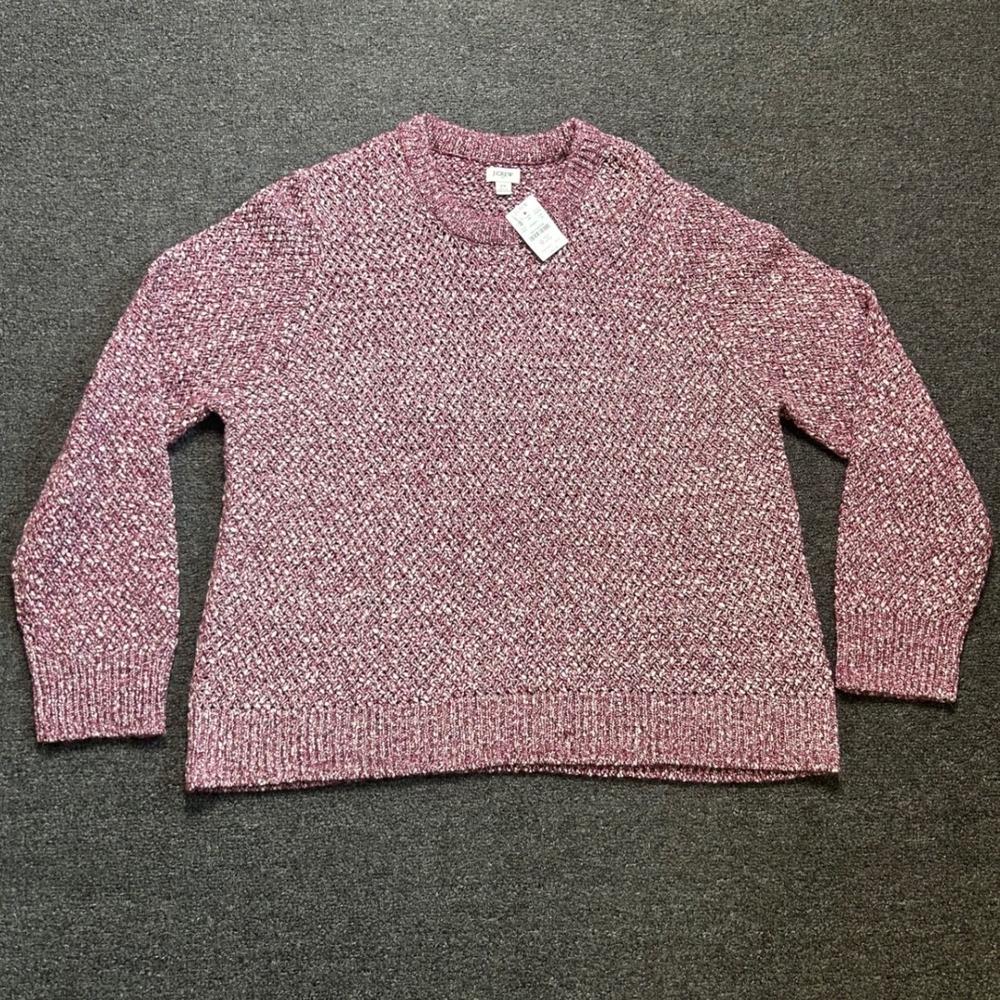 J.Crew Knit Sweater Marled Pink White Womens 2X Long Sleeve Crewneck NEW